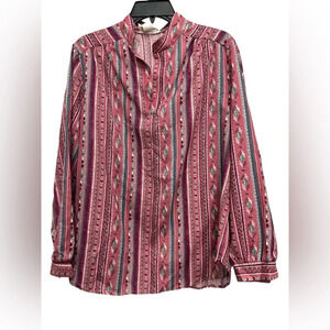 Trissi Vintage Aztec Print Top Western Wear Size XL Pink All Over Print